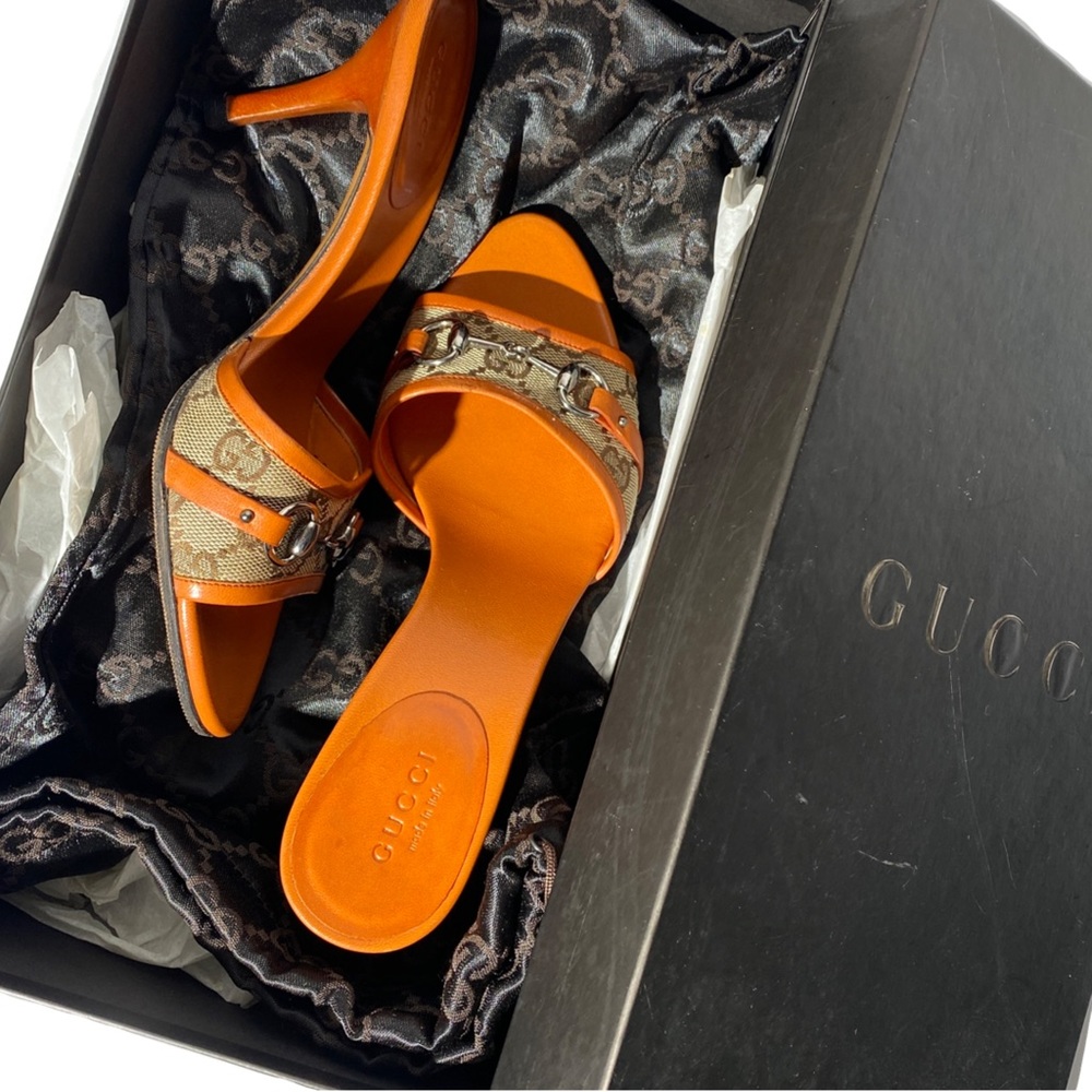Gucci Orange GG Canvas Mules